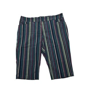 Terra & Sky 3X 24W-26W Navy Striped Rayon Capri Pants Tummy Control Pockets